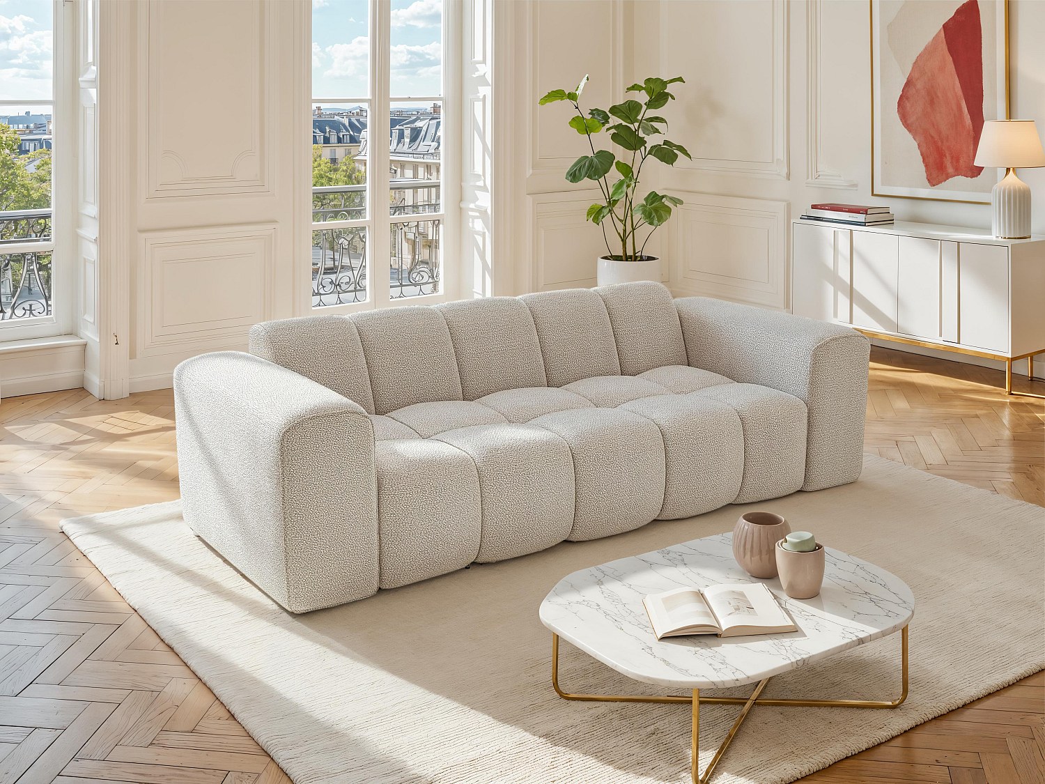 3-Sitzer-Sofa aus Chenille-Stoff – Beige – CALESO günstig online kaufen