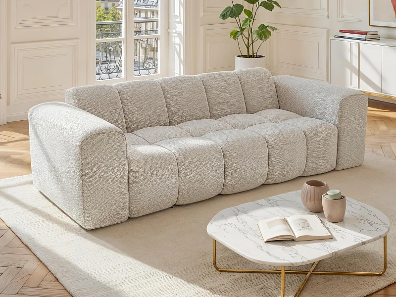 Canapé 3 places en tissu chenille beige CALESO de Maison Céphy