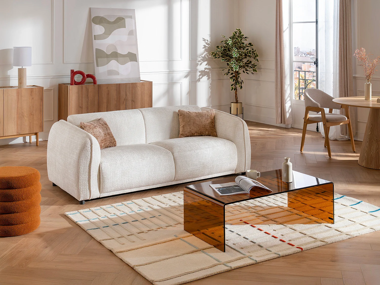 Canapé 2 places en tissu chenille beige JUNETI