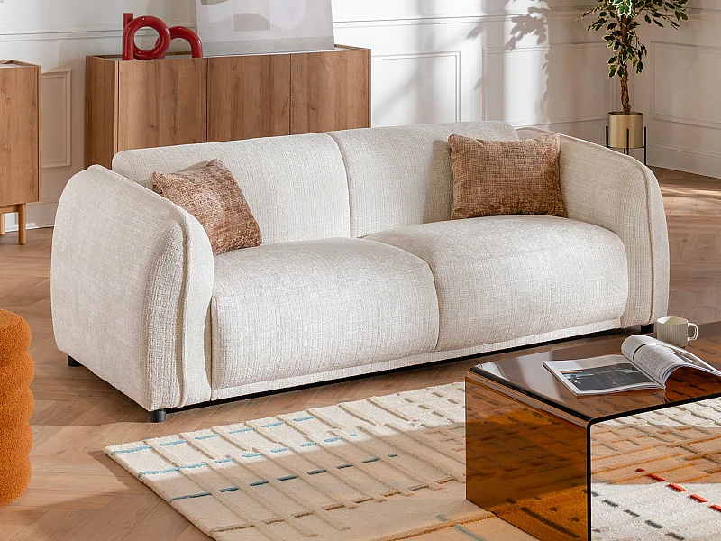 Canapé 2 places en tissu chenille beige JUNETI