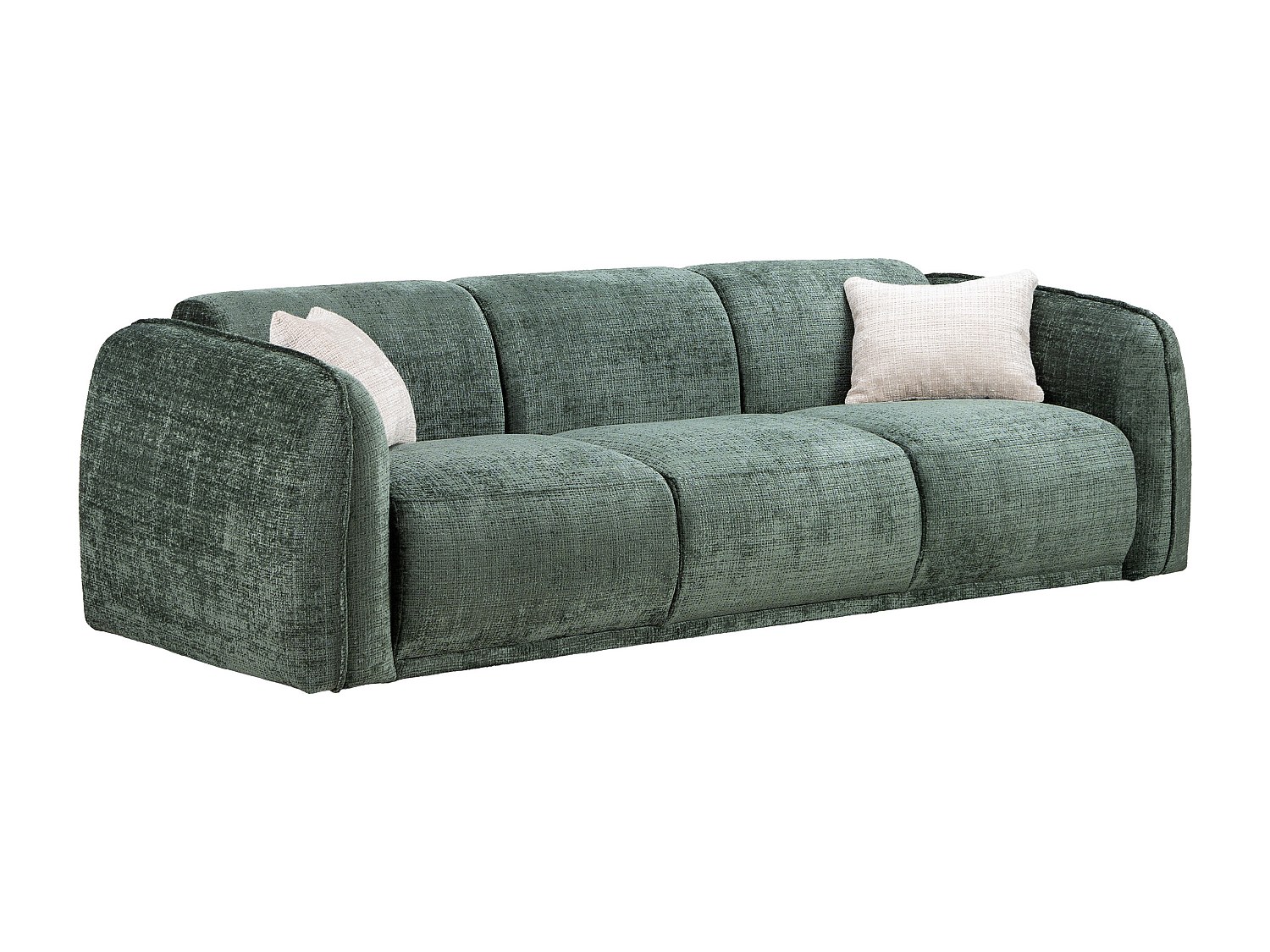 Sofa 3-Sitzer - Chenille-Stoff - Grün - JUNETI günstig online kaufen