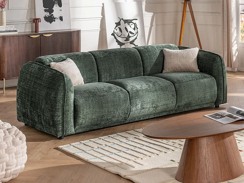 Canapé 3 places en tissu chenille vert JUNETI