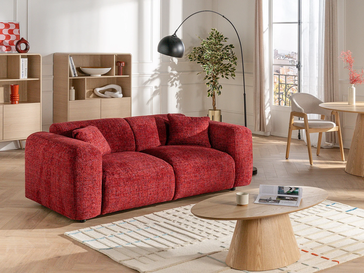 Sofá de 3 plazas en tela texturizada rojo POGNI de Maison Céphy