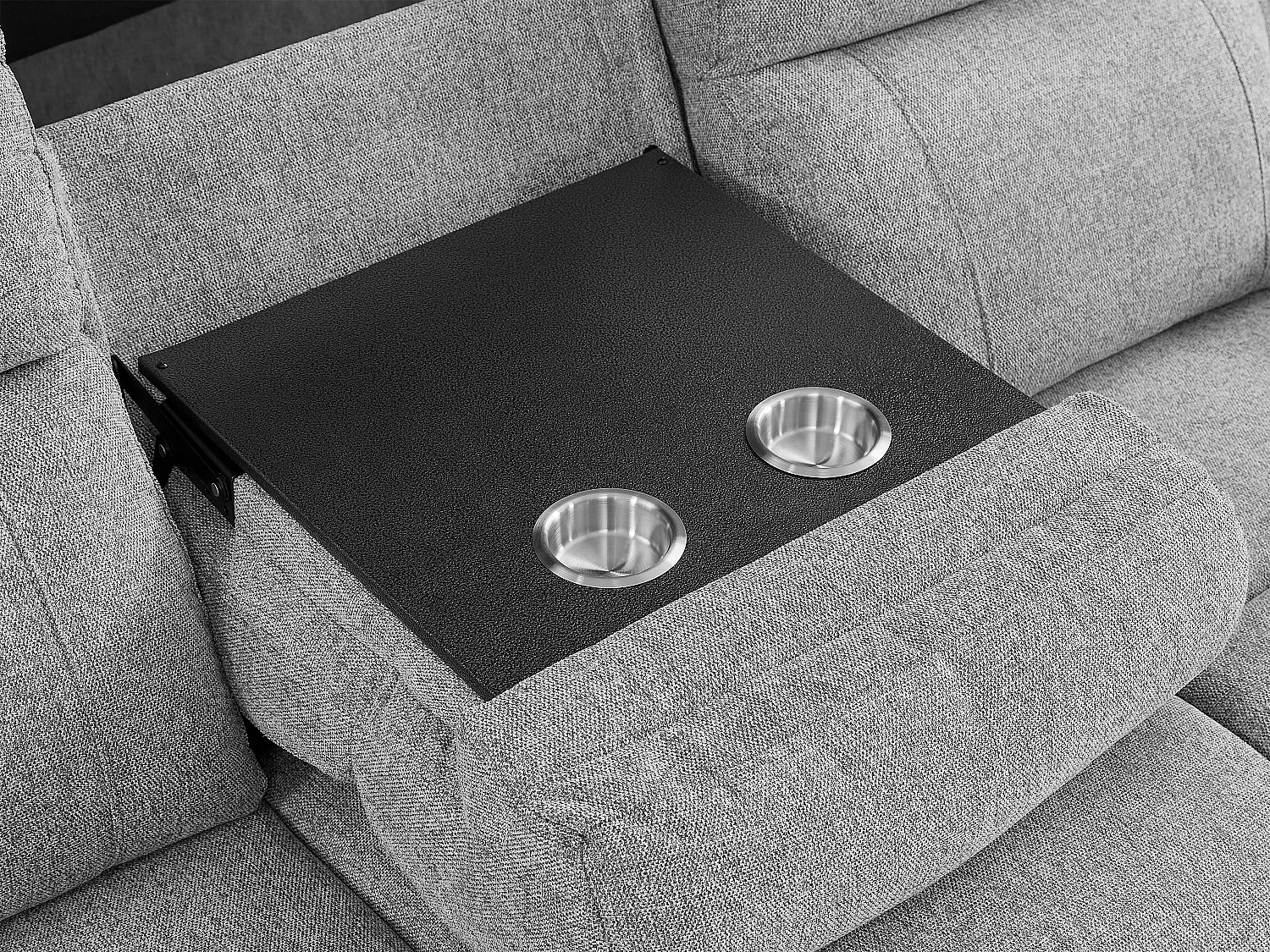 Canapé 3 places relax électrique avec tablette en tissu chiné gris KELUNO