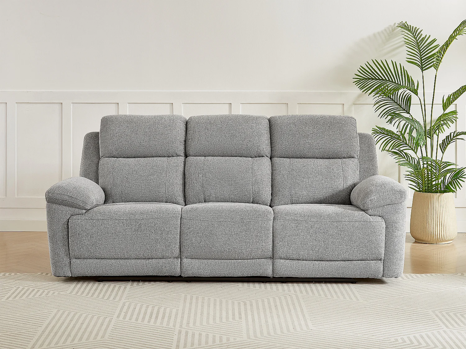 Canapé 3 places relax électrique avec tablette en tissu chiné gris KELUNO