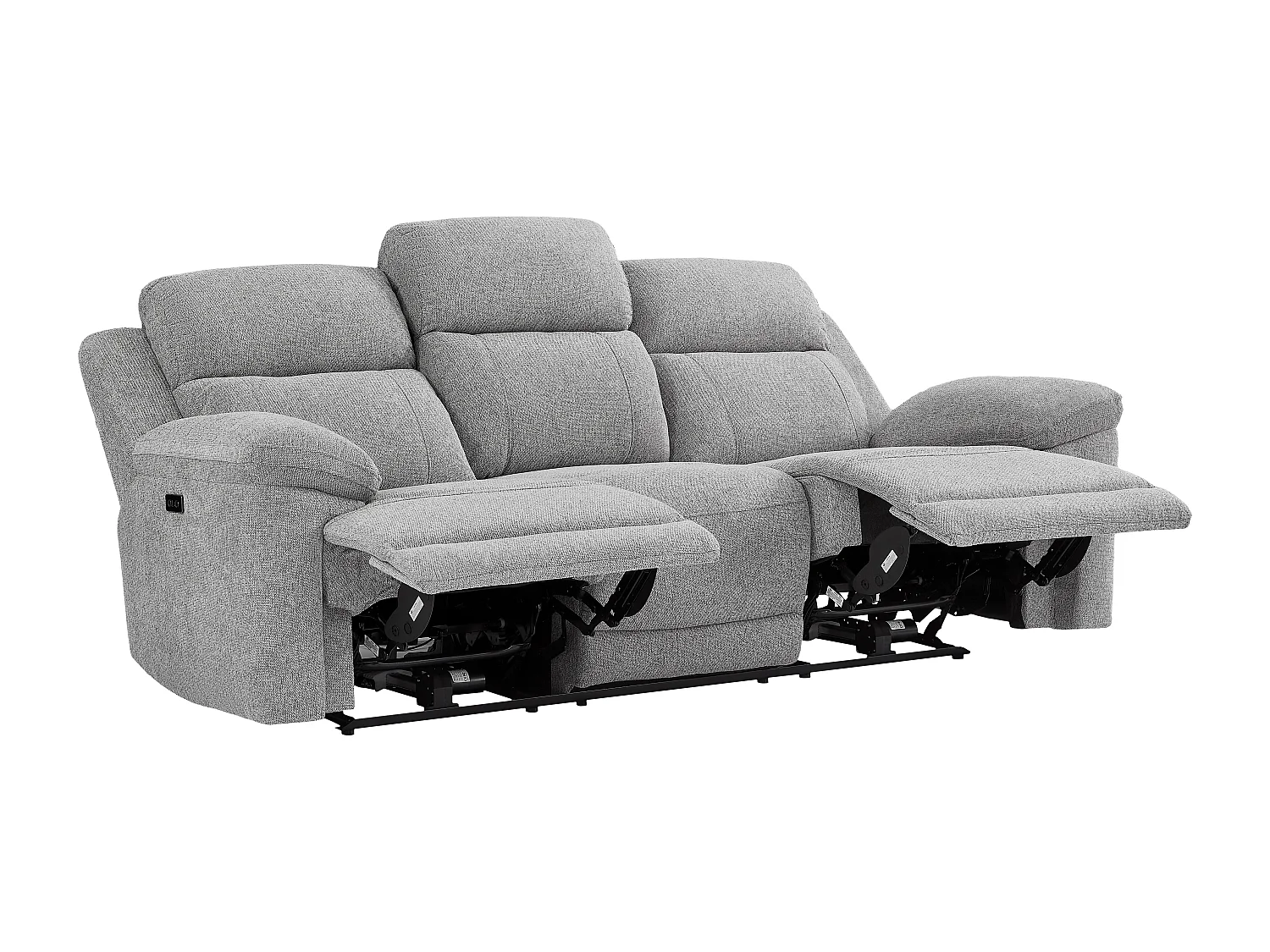 Canapé 3 places relax électrique avec tablette en tissu chiné gris KELUNO