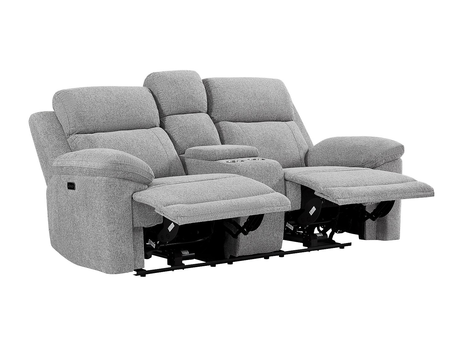 Relaxsofa 2-Sitzer elektrisch mit Ablage – melierter Stoff – Grau – KELUNO günstig online kaufen