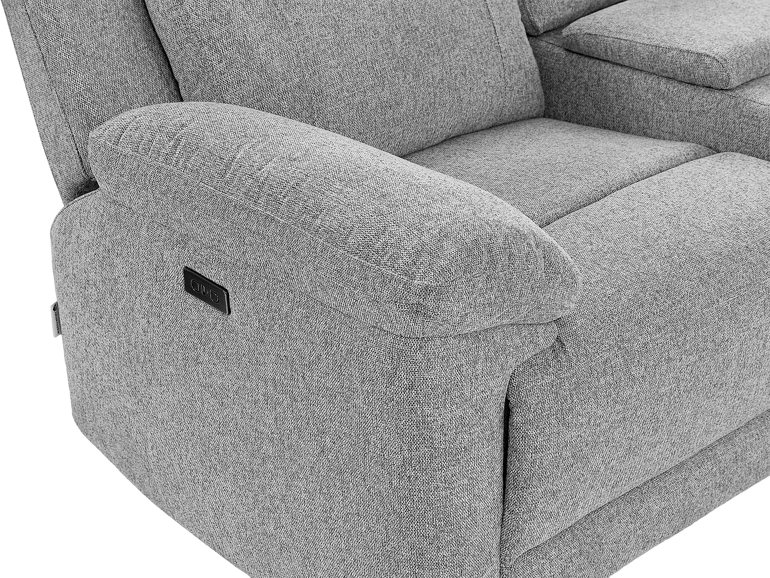 Canapé 2 places relax électrique avec tablette en tissu chiné gris KELUNO