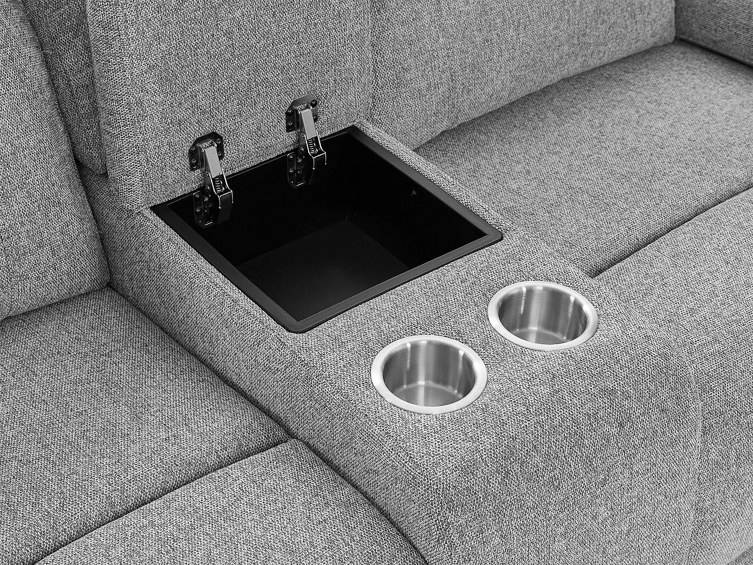 Canapé 2 places relax électrique avec tablette en tissu chiné gris KELUNO