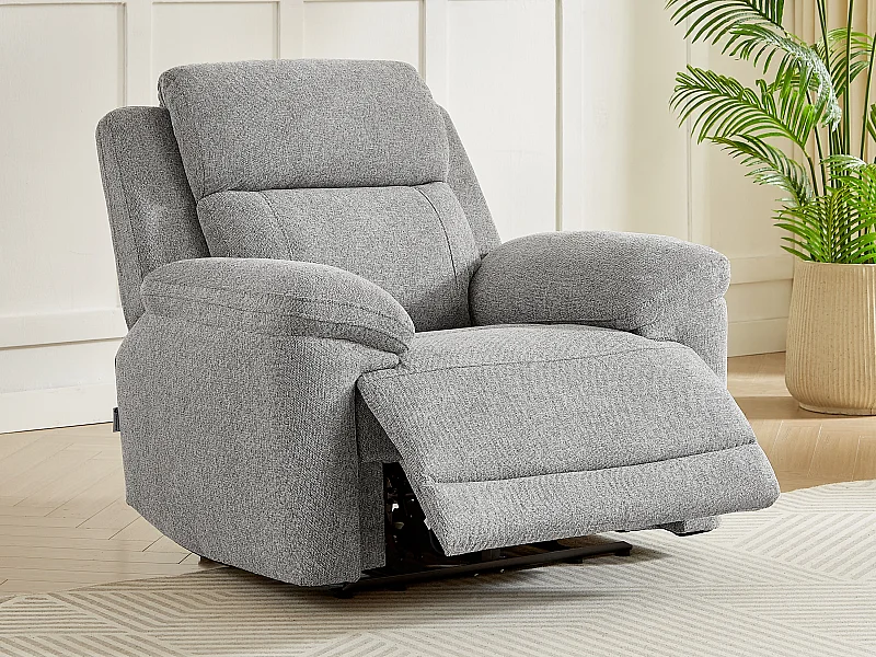 Fauteuil relax électrique en tissu chiné gris KELUNO