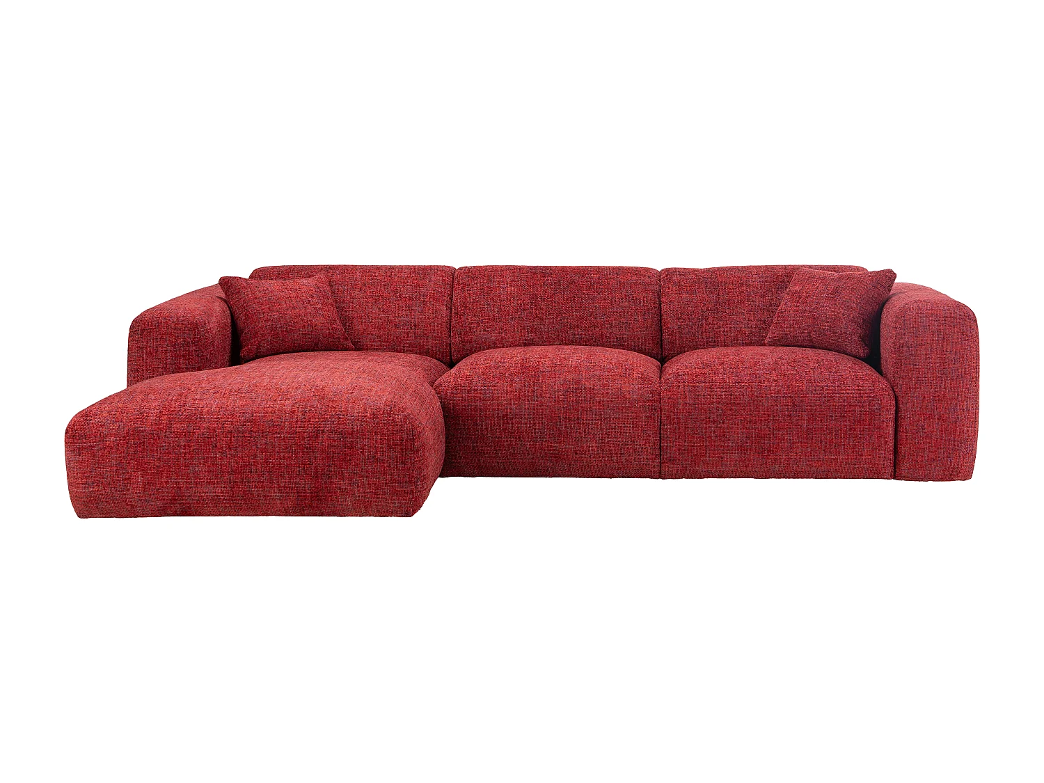 Gran sofá rinconera izquierda en tela texturizada roja POGNI de Maison Céphy