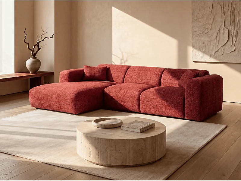 Großes Ecksofa - Ecke links - strukturierter Stoff - Rot - POGNI von Maison Céphy