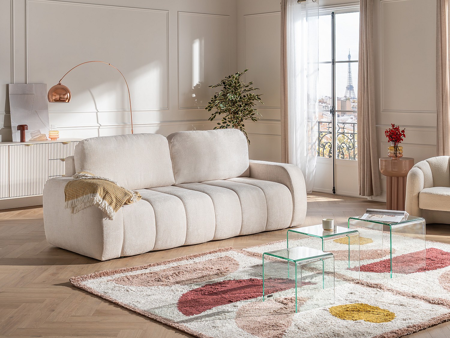 3-Sitzer Schlafsofa aus Chenille-Stoff – Beige – TALIVO günstig online kaufen