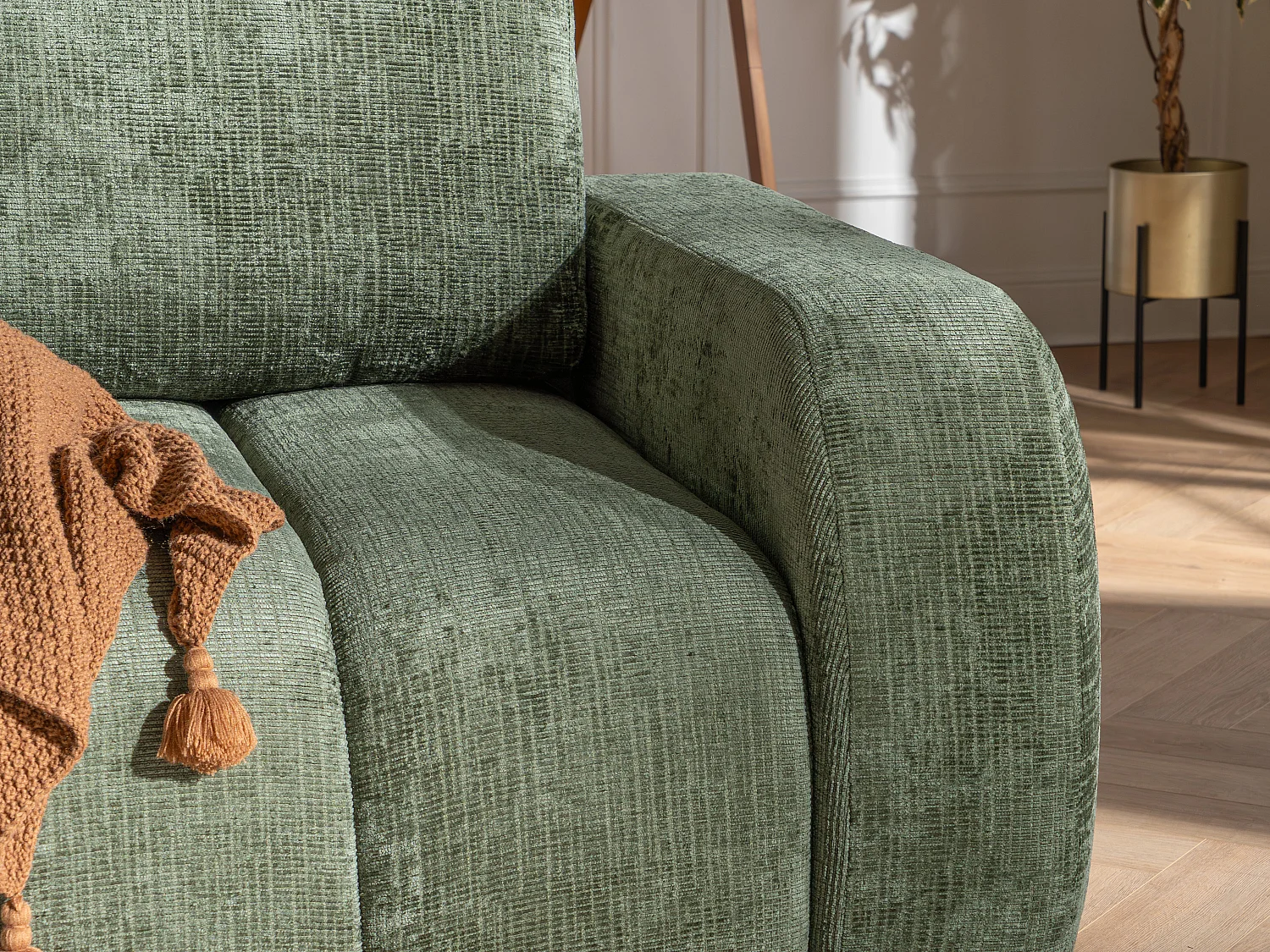 Canapé 3 places convertible en tissu chenille vert TALIVO