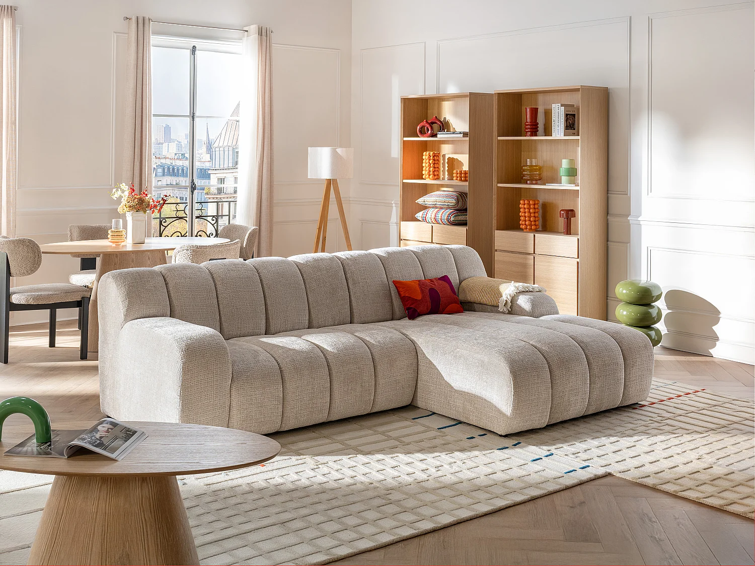 Ecksofa - Ecke rechts - Chenille Stoff Beige - BELADON