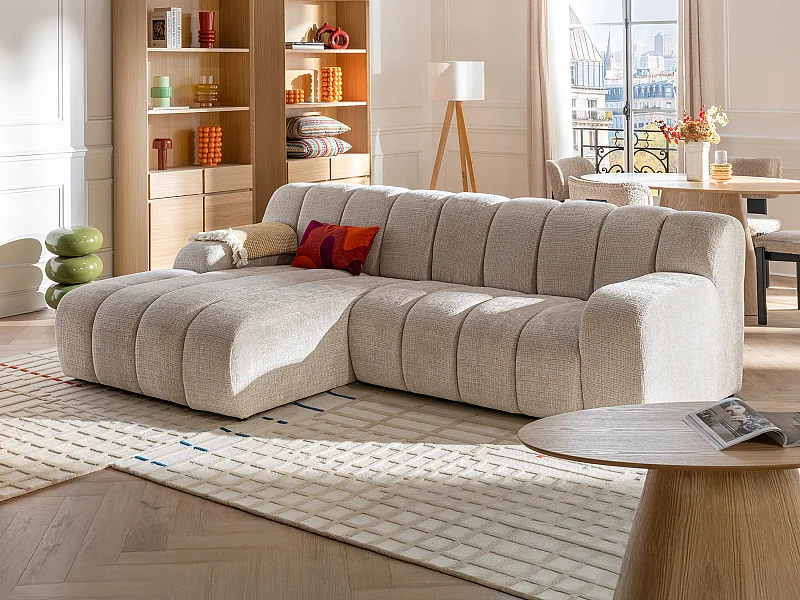 Hoekbank met hoek links in Beige chenille stof - BELADON