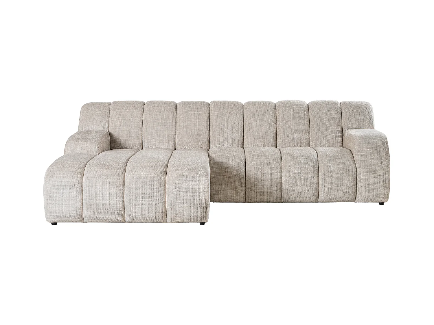 Kanapa narożna lewostronna  z beżowej tkaniny szenilowej BELADON