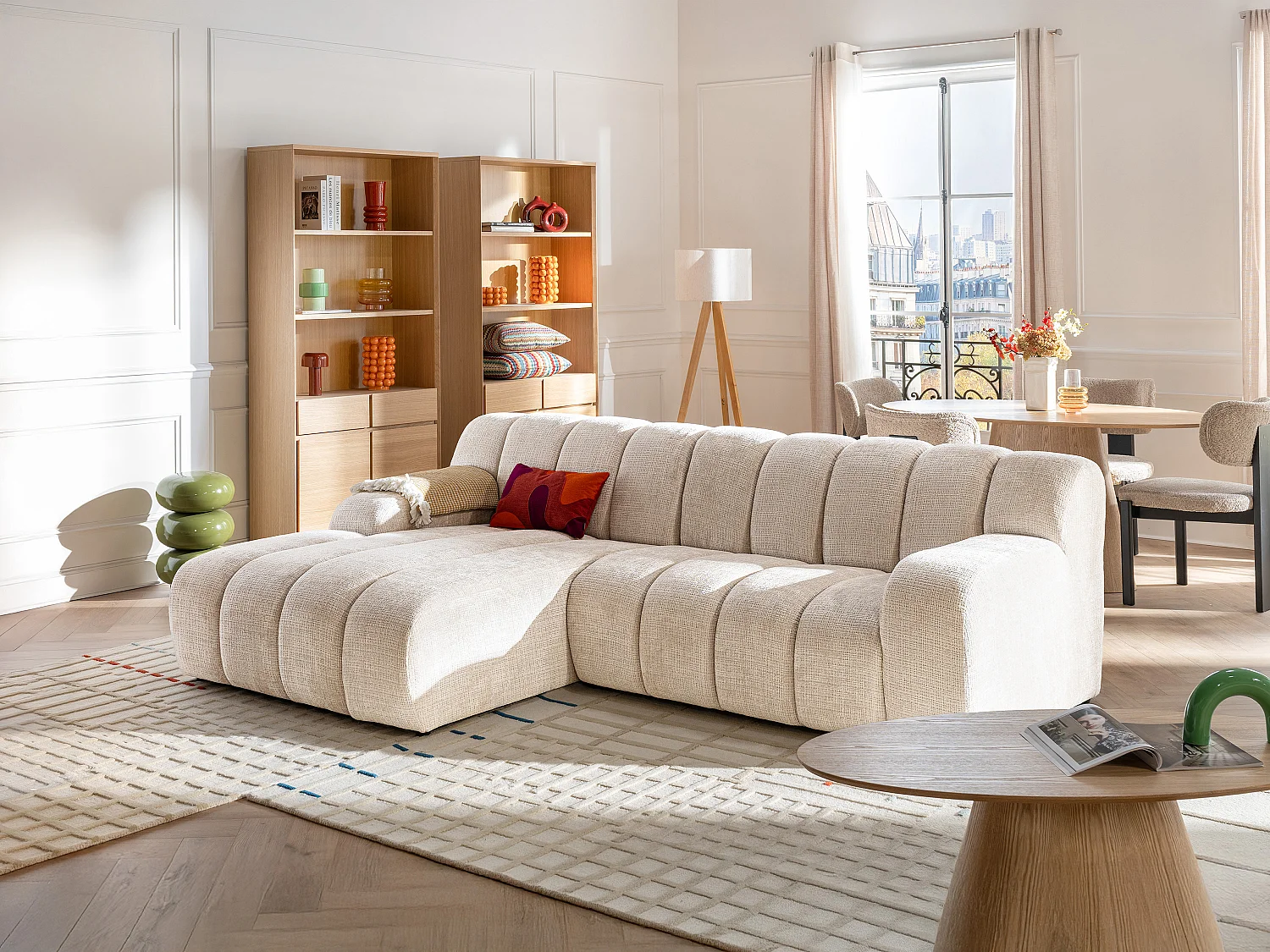 Hoekbank Links in Beige chenille stof - BELADON