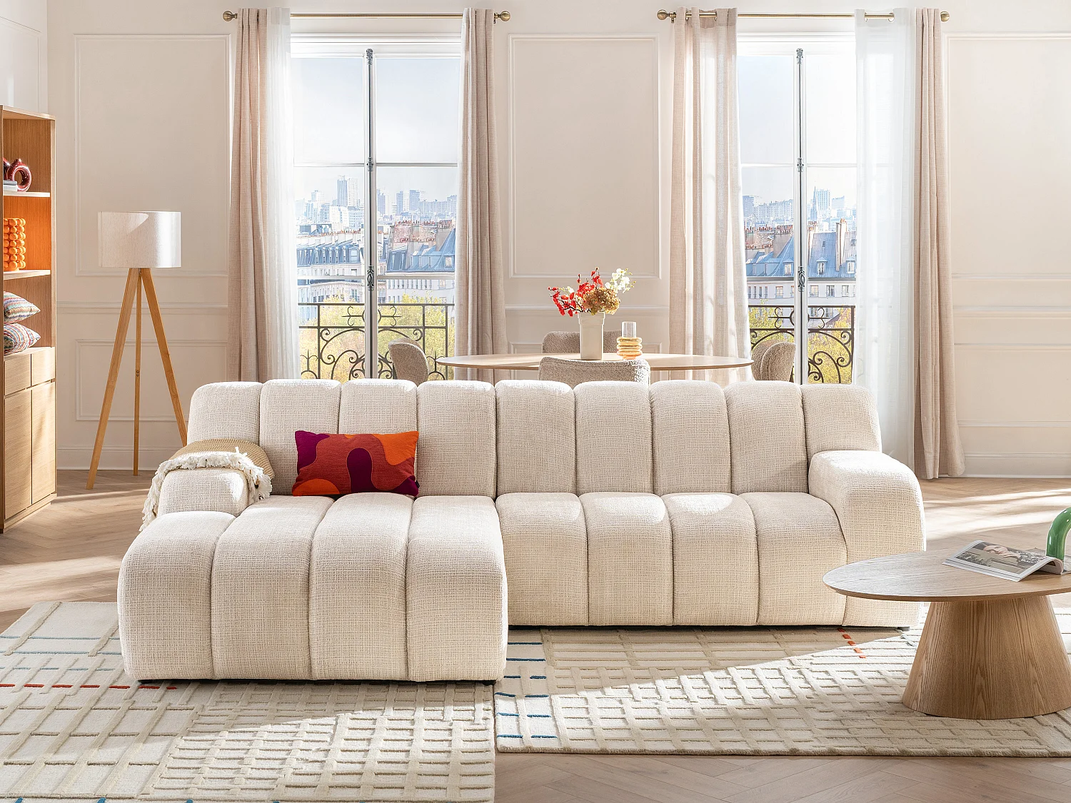 Hoekbank Links in Beige chenille stof - BELADON