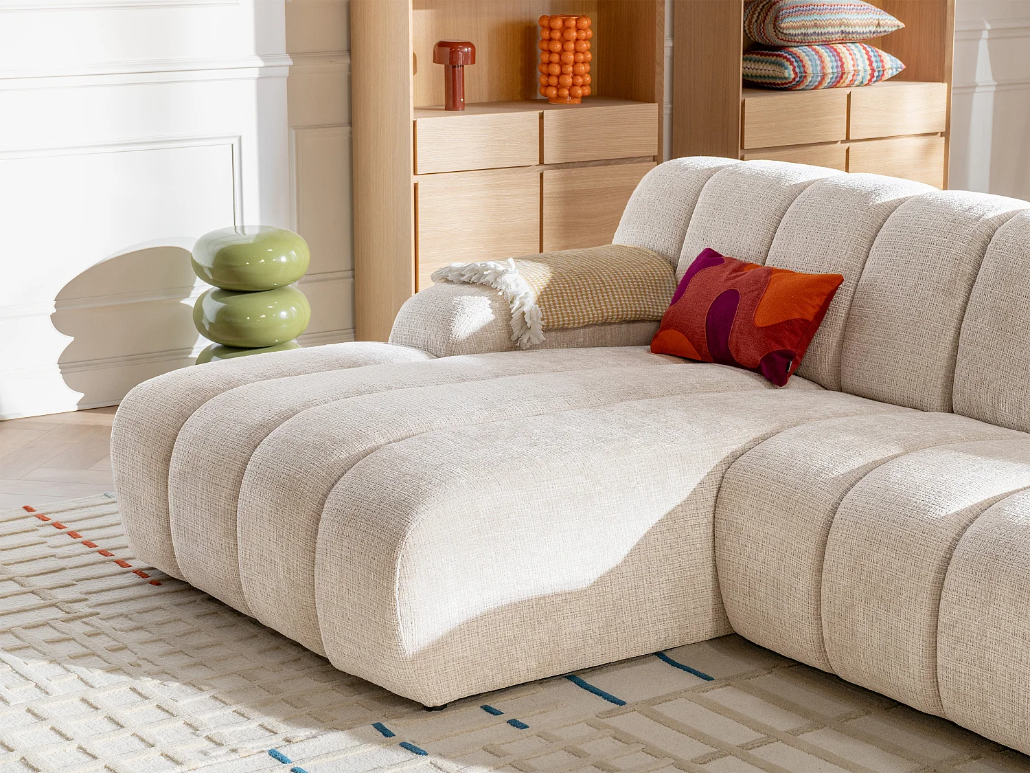 Hoekbank Links in Beige chenille stof - BELADON