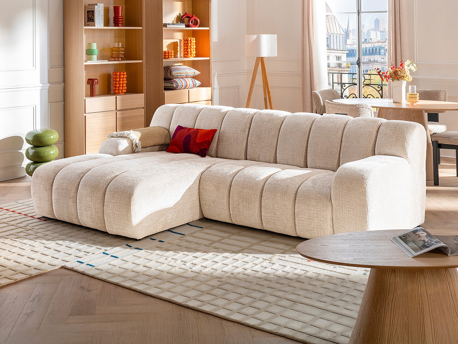 Hjørnesofa venstrevinkel i beige chenillestoff BELADON