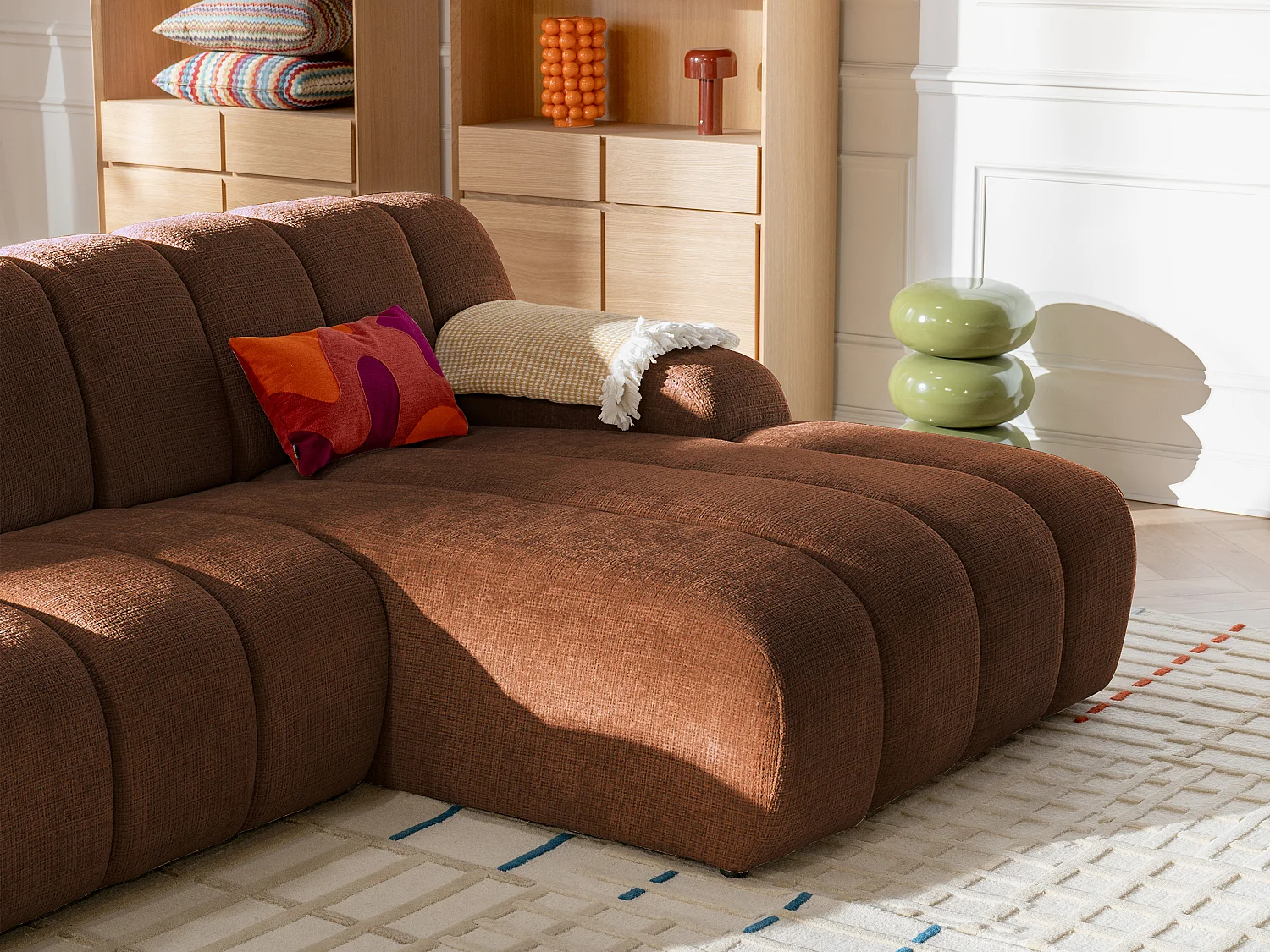 Canapé d'angle droit en tissu chenille terracotta BELADON