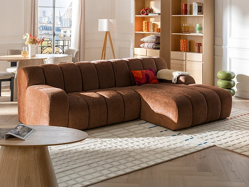 Canapé d'angle droit en tissu chenille terracotta BELADON