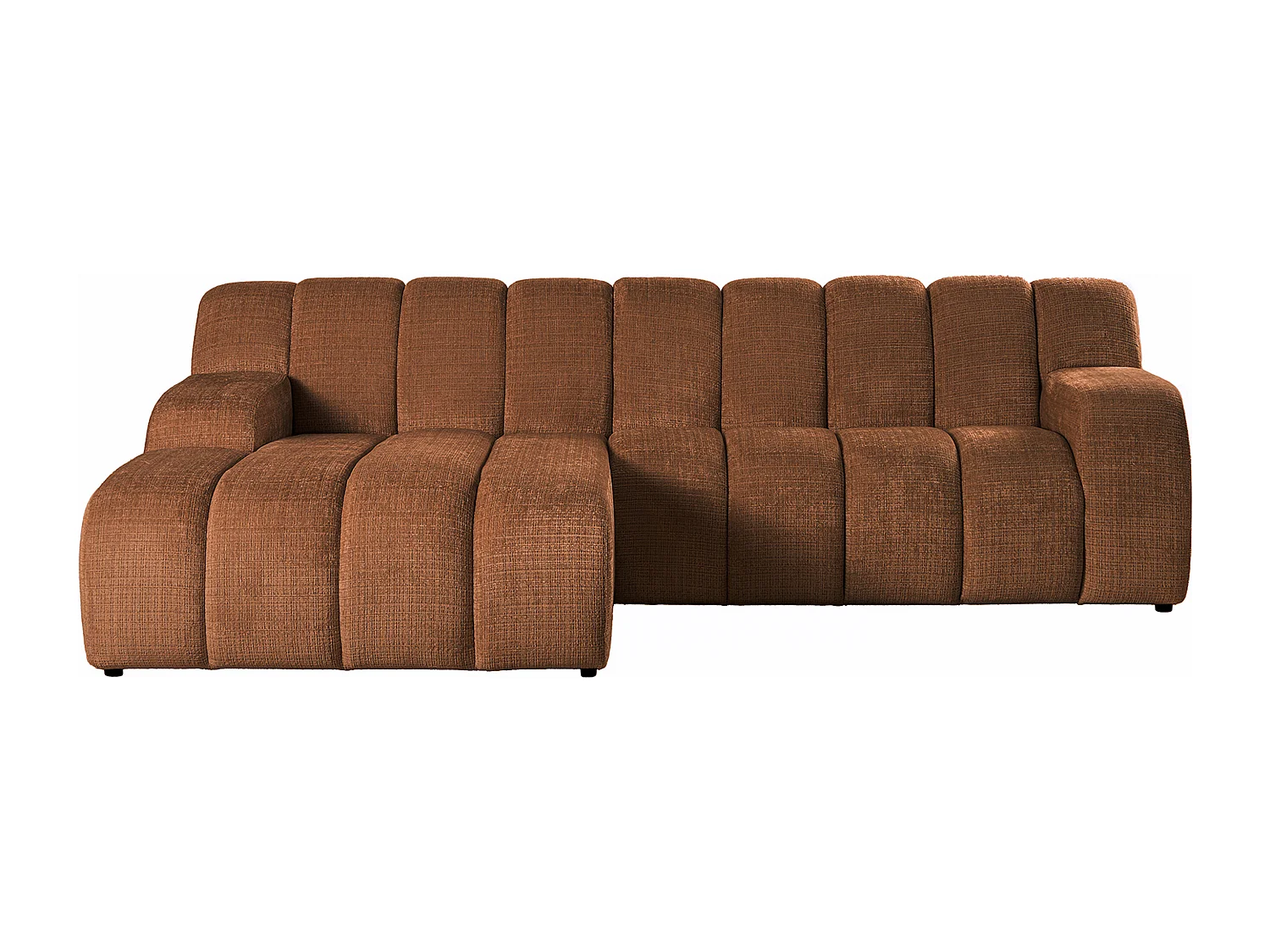 Canapé d'angle gauche en tissu chenille terracotta BELADON