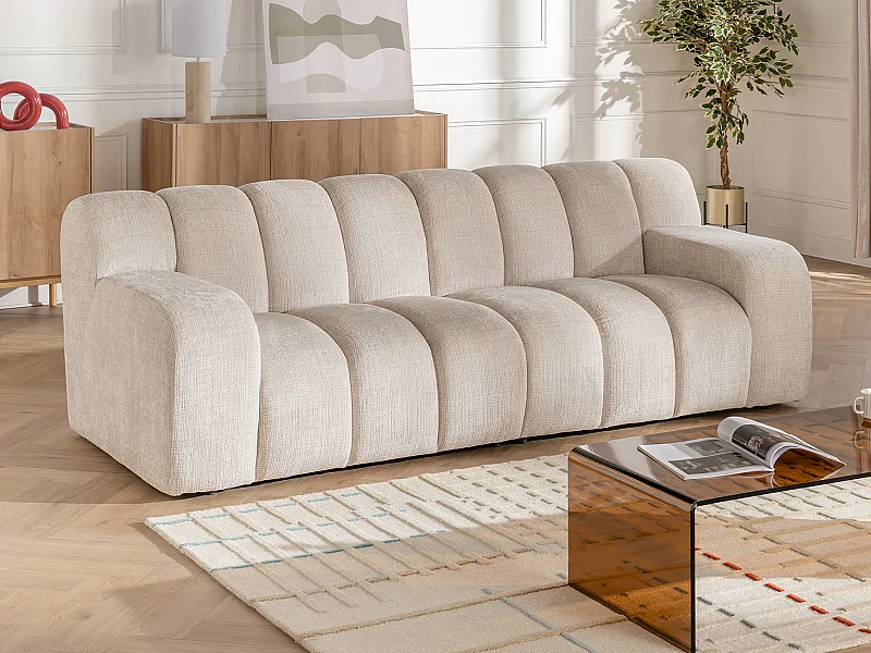 Canapé 3 places en tissu chenille beige BELADON