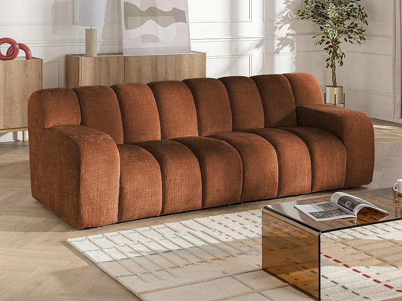 Canapé 3 places en tissu chenille terracotta BELADON