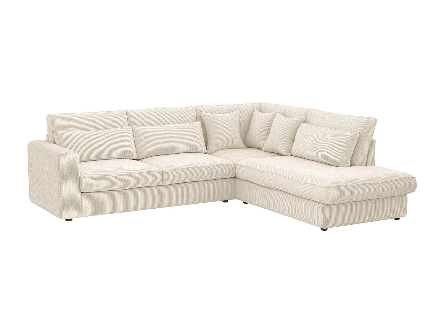 Grand canapé d'angle droit en velours côtelé beige MONDOVI