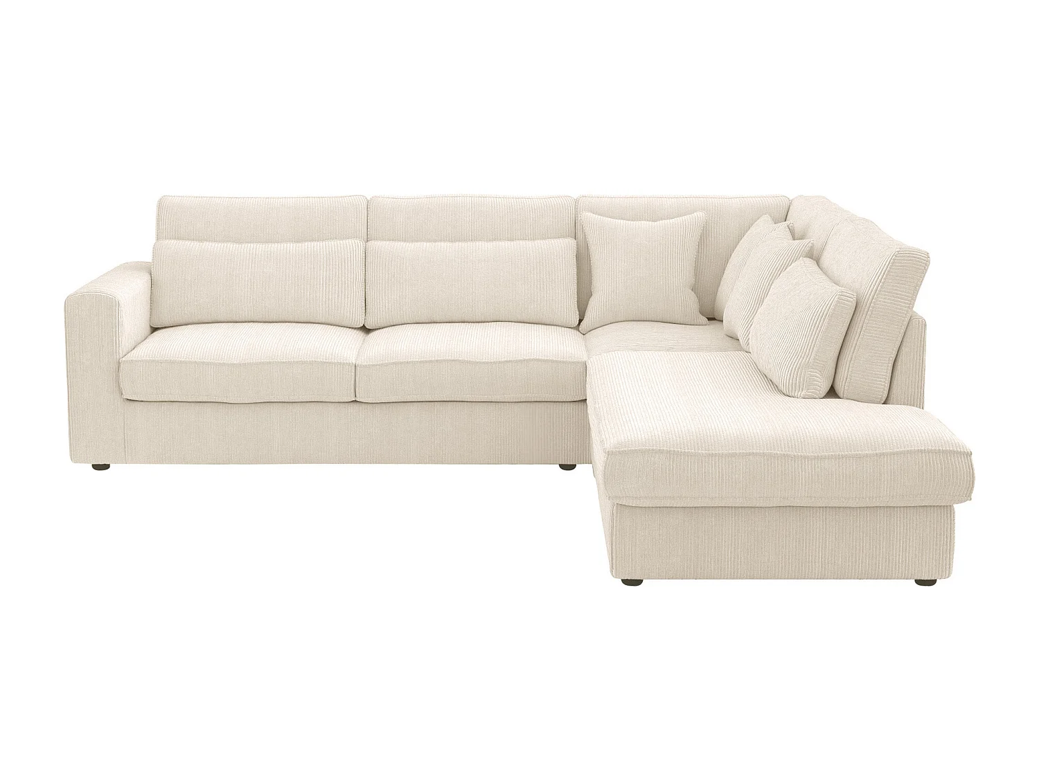 Grand canapé d'angle droit en velours côtelé beige MONDOVI