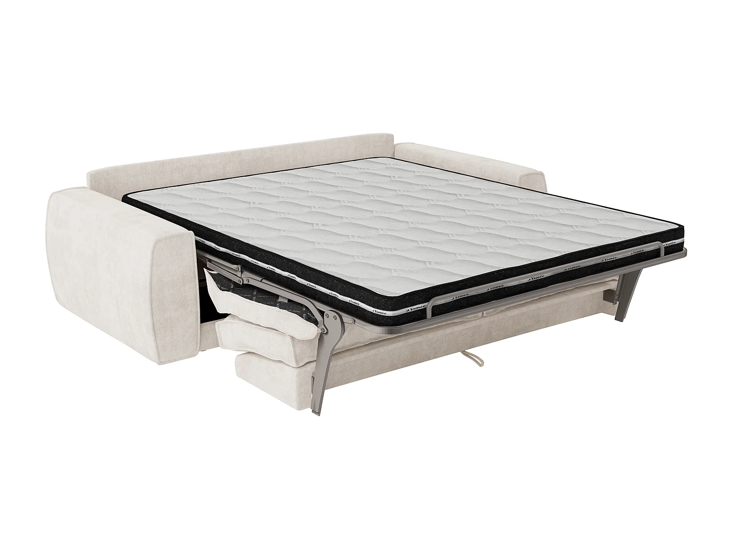 Canapé 3 places convertible express en tissu chenille beige - Couchage 140 cm - Matelas 13 cm VOMERA de Maison Céphy