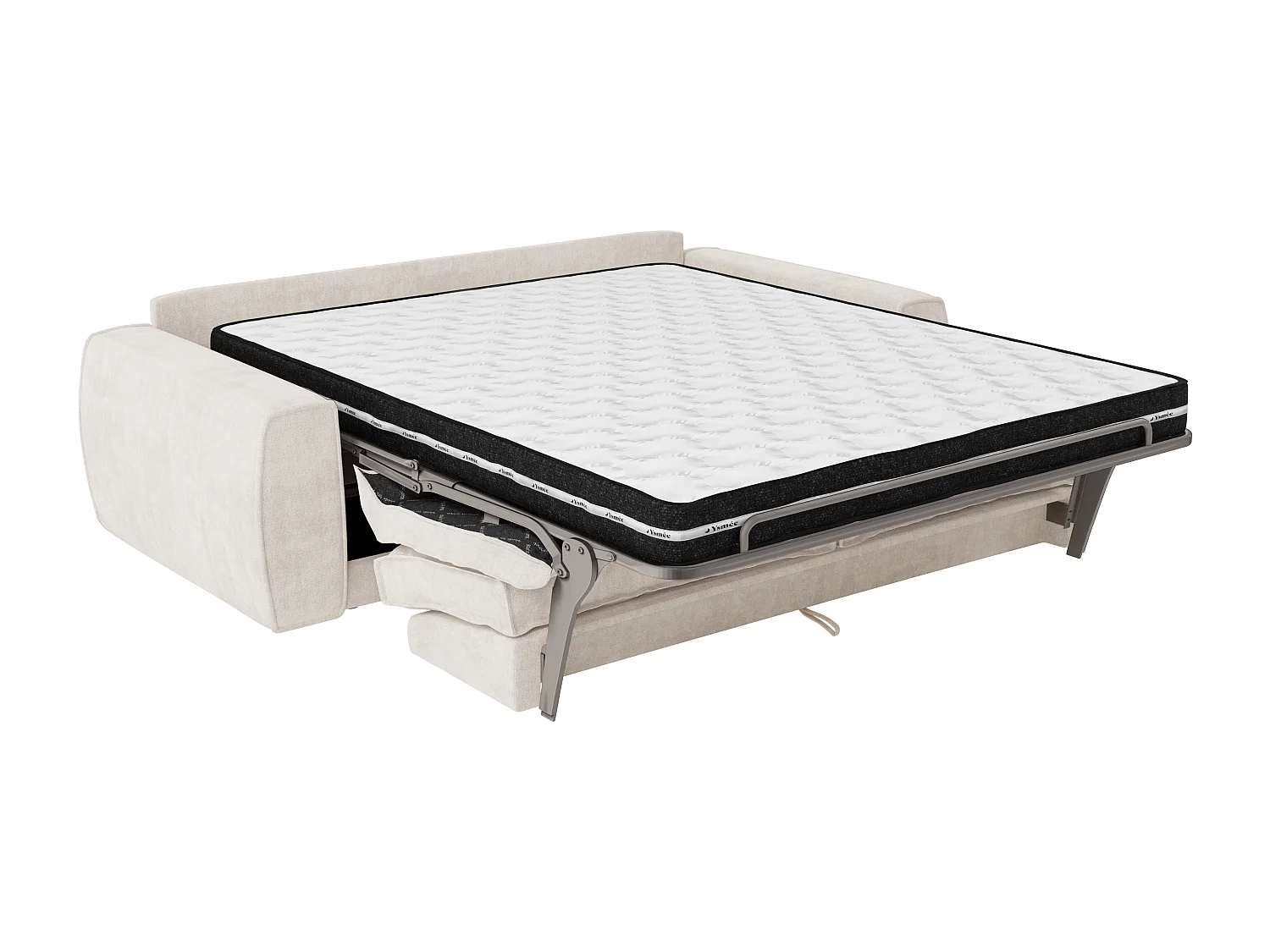 Canapé 4 places convertible express en tissu chenille beige - Couchage 160 cm - Matelas 16 cm VOMERA de Maison Céphy