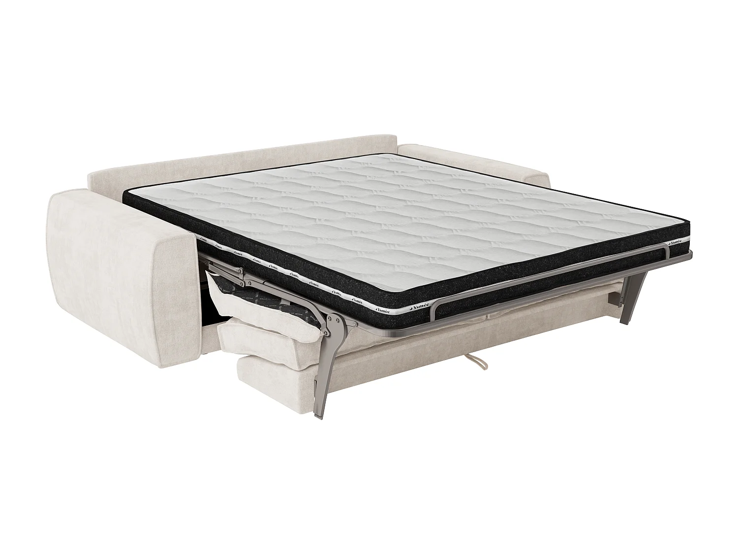 Canapé 3 places convertible express en tissu chenille beige - Couchage 140 cm - Matelas 16 cm VOMERA de Maison Céphy
