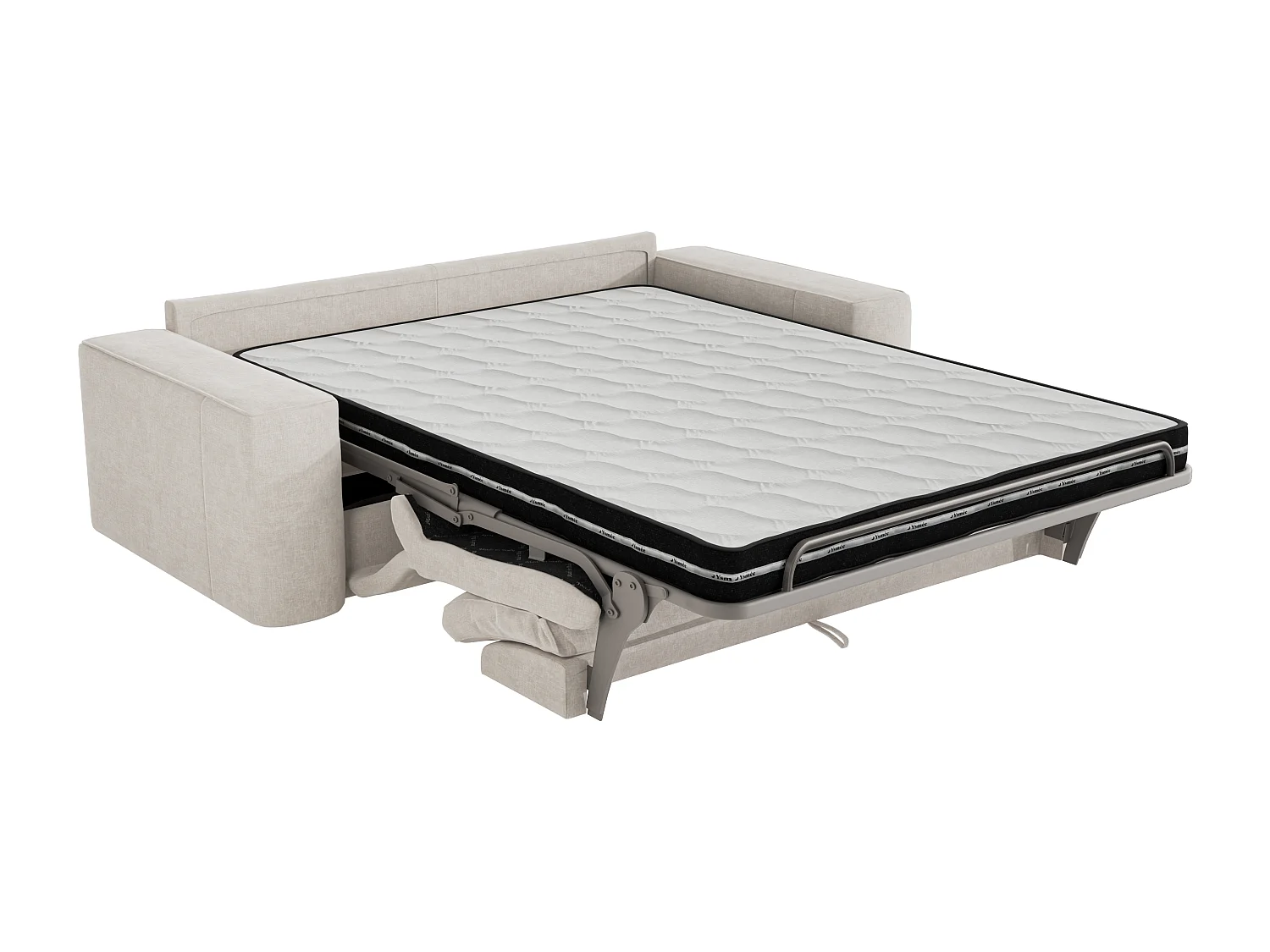 Canapé 3 places convertible express en tissu texturé beige - Couchage 140 cm - Matelas 13 cm DAVISO