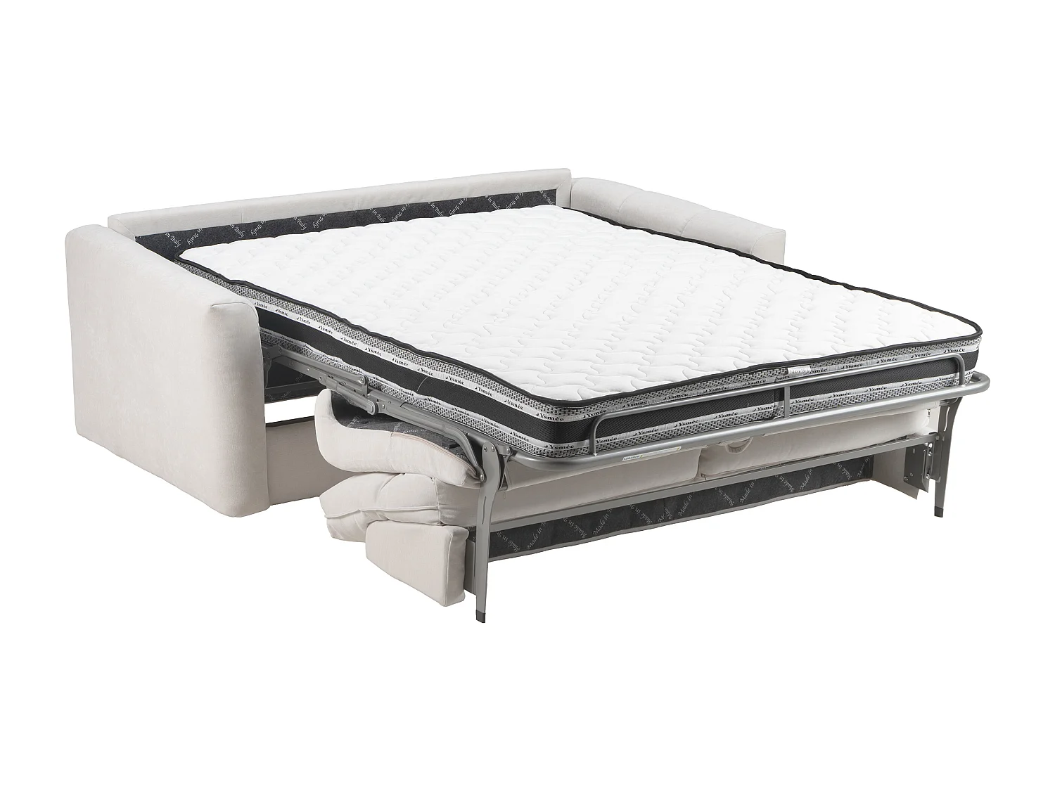 Canapé 4 places convertible express en tissu chenille beige - Couchage 160 cm - Matelas 16 cm DOVENA de Maison Céphy