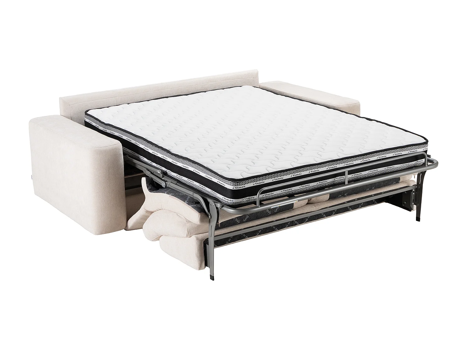 Canapé 4 places convertible express en tissu texturé beige - Couchage 160 cm - Matelas 16 cm DAVISO