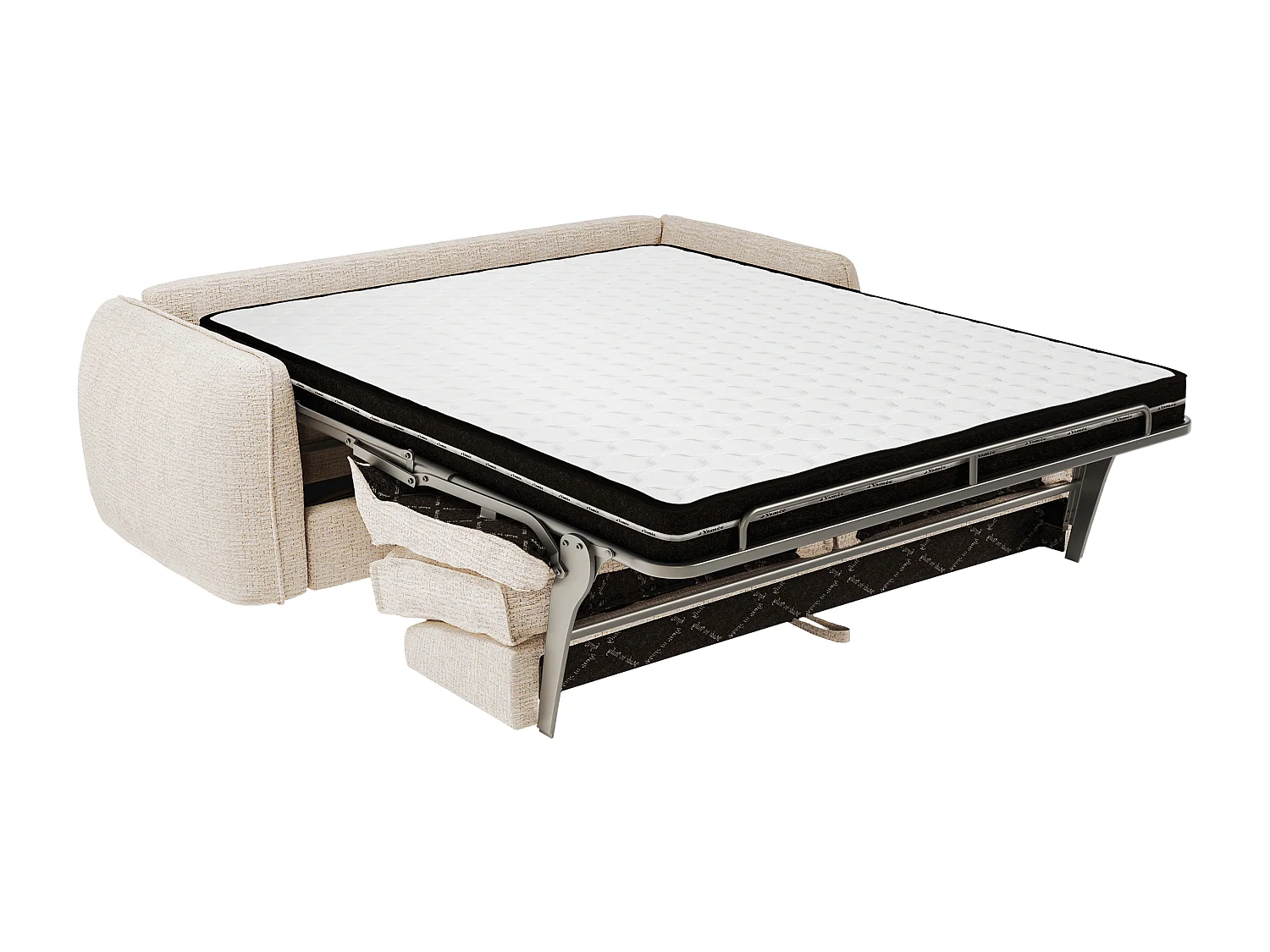 Canapé 3 places convertible express en tissu chenille beige - Couchage 140 cm - Matelas 13 cm SELIVO de Maison Céphy