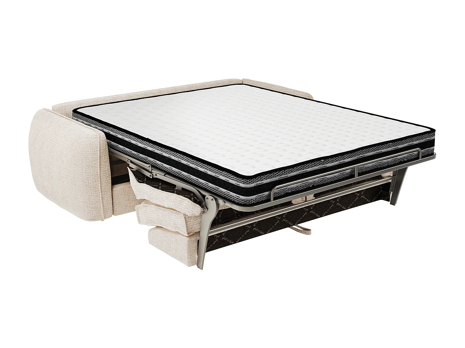 Canapé 3 places convertible express en tissu chenille beige - Couchage 140 cm - Matelas 16 cm SELIVO de Maison Céphy