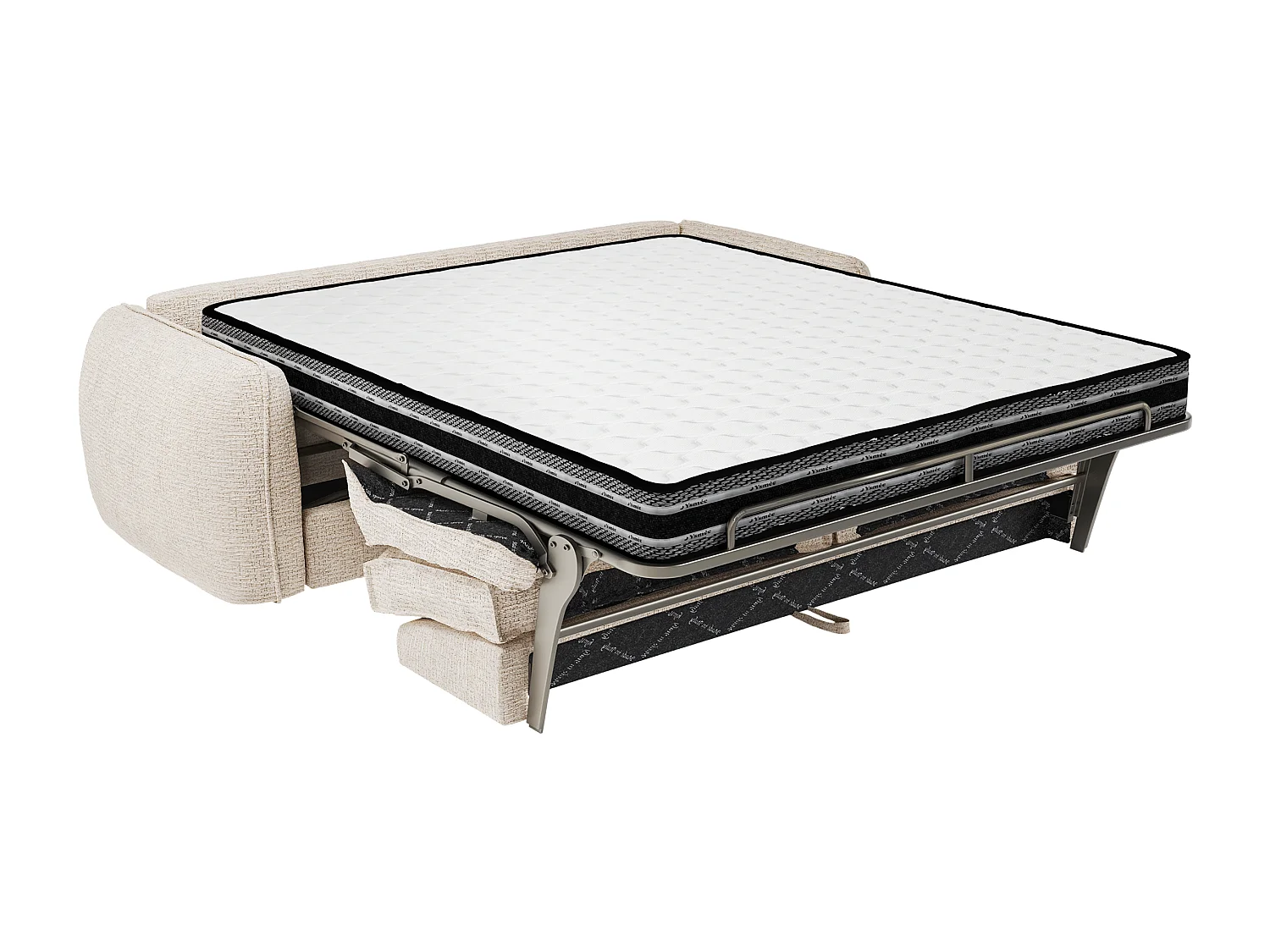 Canapé 4 places convertible express en tissu chenille beige - Couchage 160 cm - Matelas 16 cm SELIVO de Maison Céphy