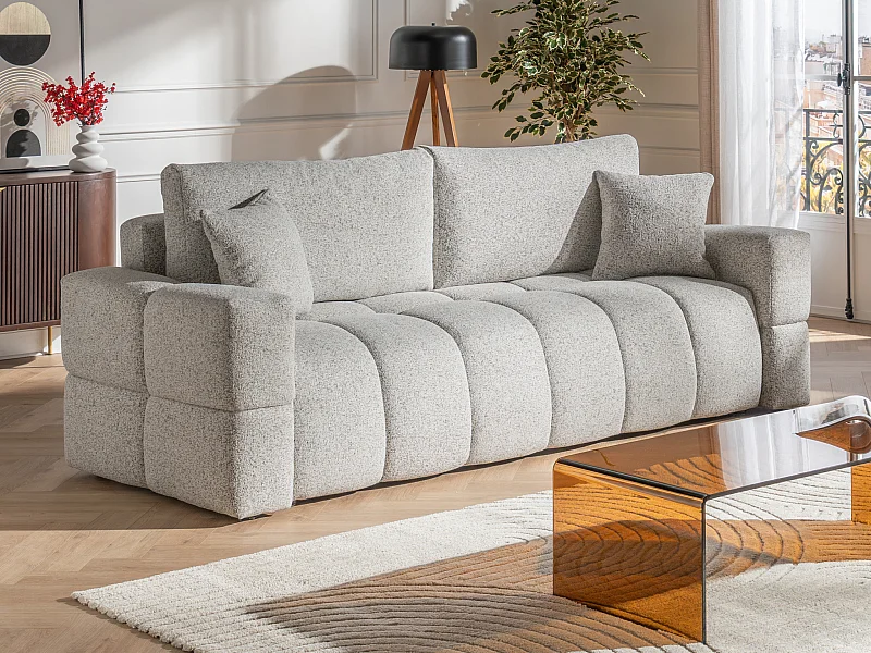 Sofá cama 3 plazas en tejido jaspeado gris claro ISSORO