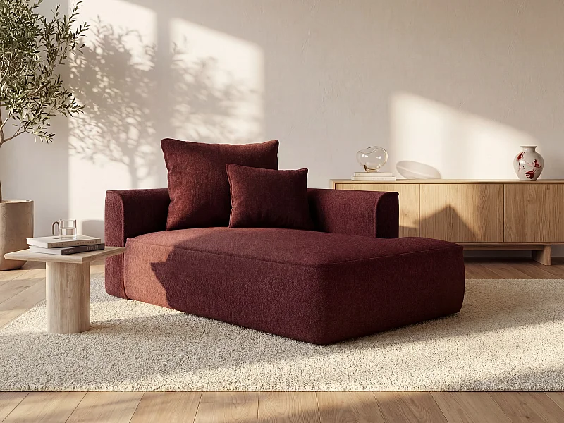 Méridienne droite en tissu chenille bordeaux PINETA