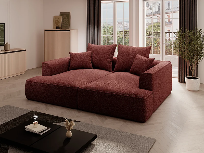 Canapé 3 places confort assise profonde en tissu chenille bordeaux PINETA