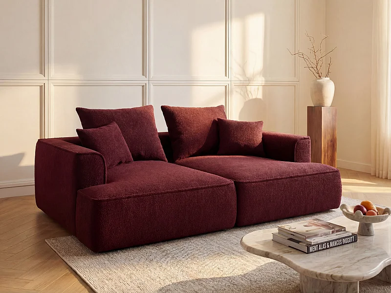 3-Sitzer-Sofa - tiefe Komfortsitzfläche - bordeauxrotem Chenille-Stoff PINETA