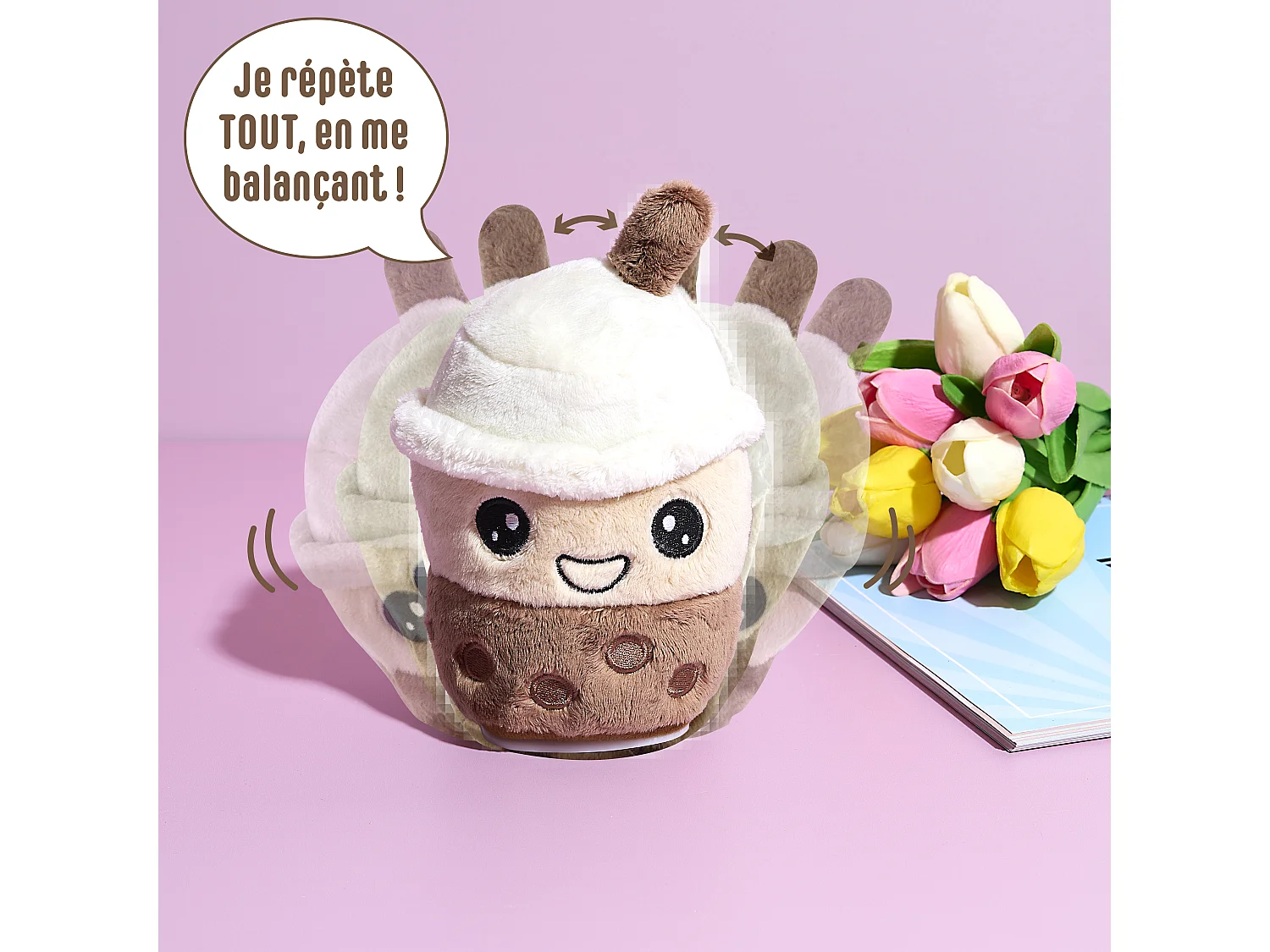 Peluche Bubble Tea Parlant Anime Kawaii Marron
