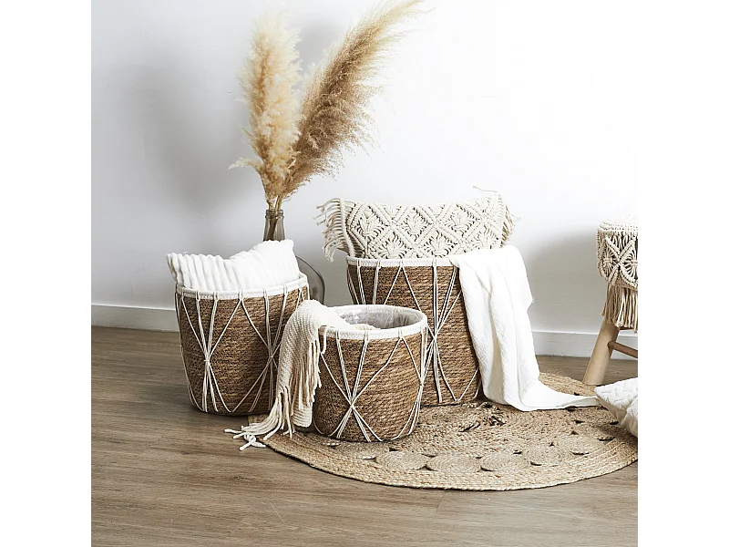 Lot de 3 Cache-Pots Gigognes "Tresse" 35cm Beige