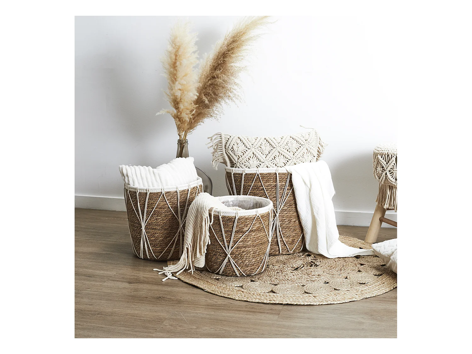 Lot de 3 Cache-Pots Gigognes "Tresse" 35cm Beige