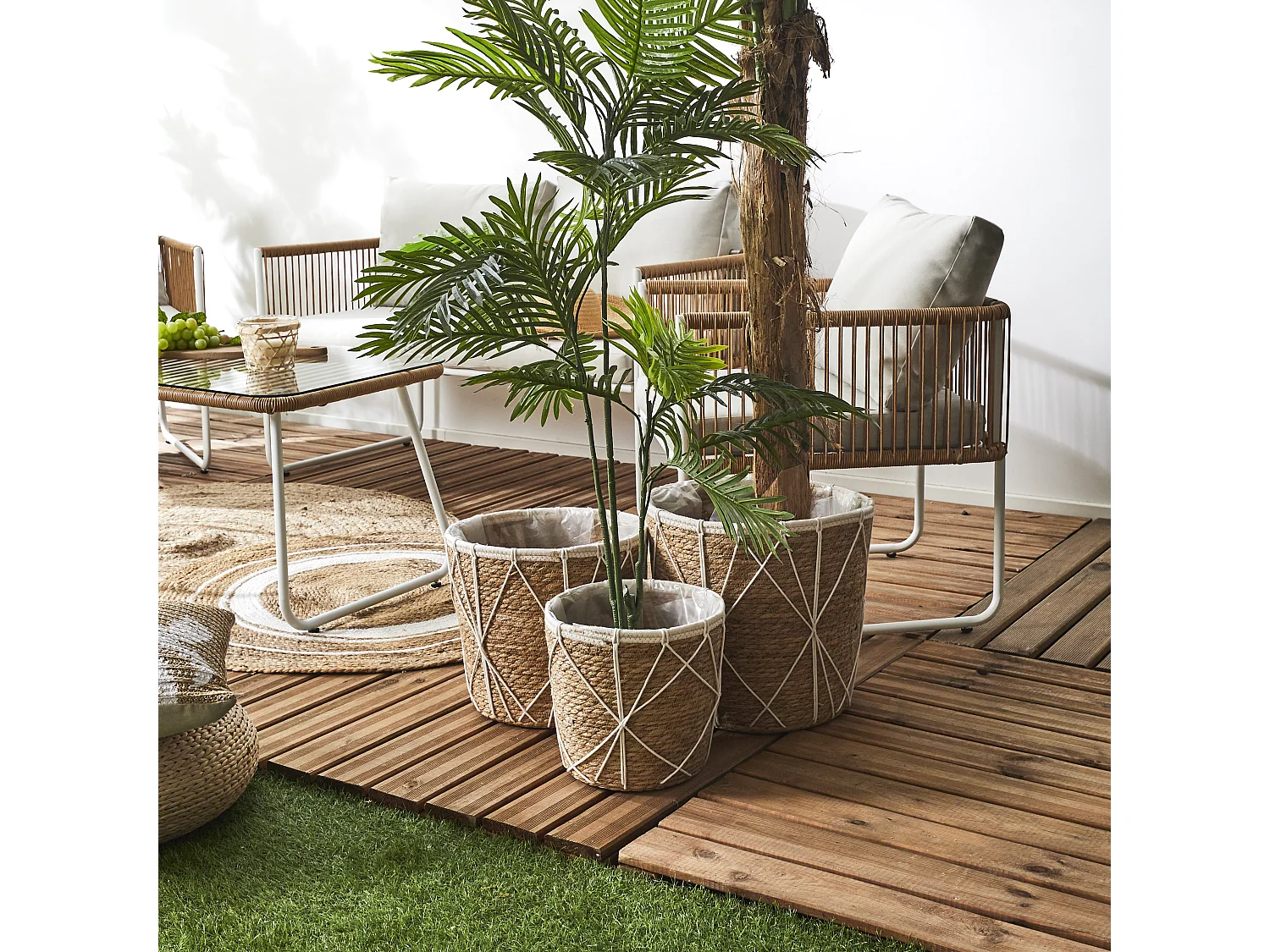 Lot de 3 Cache-Pots Gigognes "Tresse" 35cm Beige