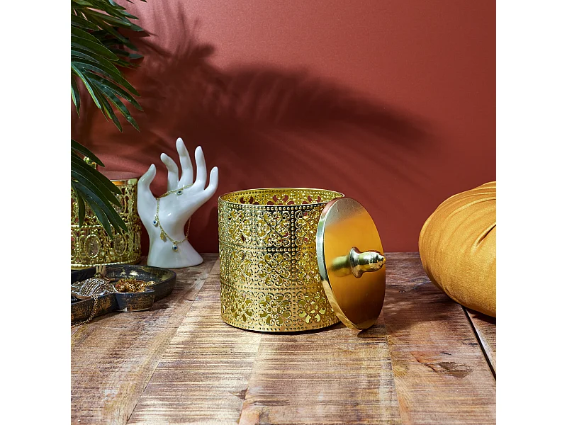 Boite Deco Doree Avec Couvercle H13.5cm Or